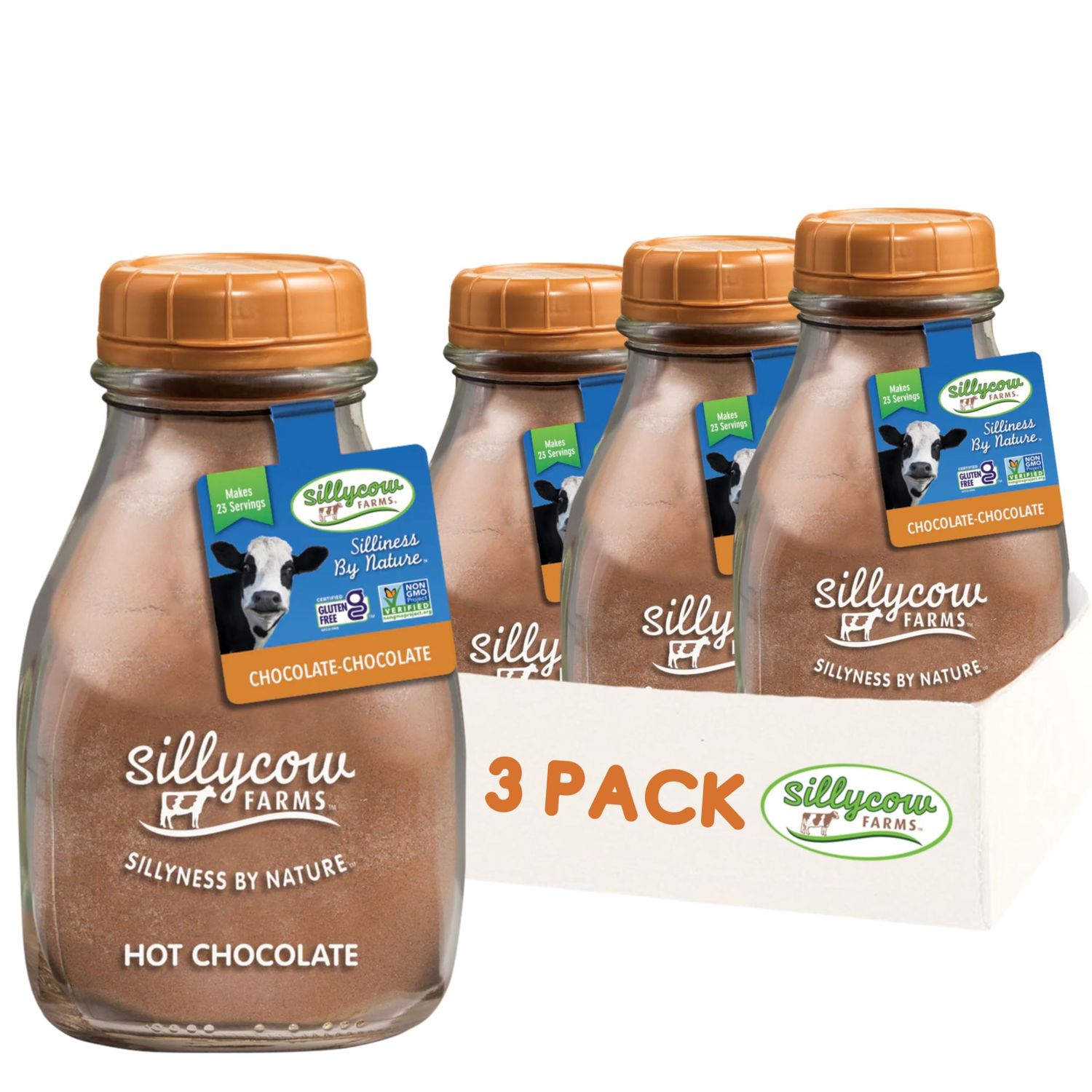 Sillycow Farms Hot Chocolate Mix Flavor | Gluten Free &amp; Non GMO, All Pure Ingredients for Healthier Indulgence | Dairy Free, Vegan, Nut Free Certified Quality Cocoa Powder Blend - Pack of 3