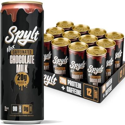Spylt High Protein Max Chocolate Milk with 140mg Caffeine &amp; 20g Protein - Ready to Drink, Sugar Free, Lactose Free Milk, Perfect for Workout Recovery &amp; Afternoon Pick Me Up Protein Shake - 12 Count