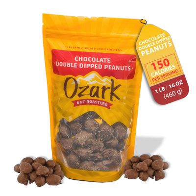 OZARK NUT ROASTERS, Double Dipped Chocolate Peanuts, Flavored Snack Nuts, World-Class Gourmet Candied Peanuts, Resealable Pack (16 oz)