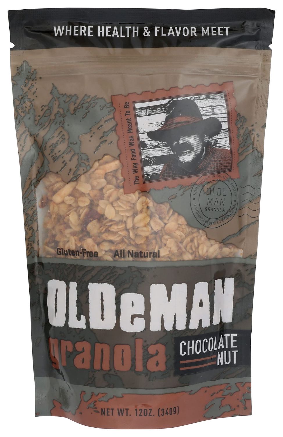 Olde Man Granola Gluten Free Granola - Non-GMO Healthy Granola Cereal - Soft Whole Grain Oats, Butter, Brown Sugar - Handmade in Colorado (Chocolate Nut, 12oz Pack)