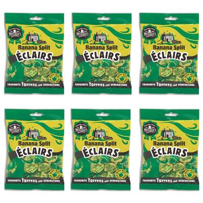 Walkers&#39; Nonsuch Banana Split Eclairs | with Condensed Milk &amp; White Chocolate | Flavored Taffy Chewy | Imported from the UK | English Caramel Toffee | 5.29 Oz (Pack of 6)