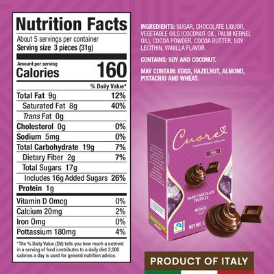 Witor's Chocolates, Cuore Chocolate Truffles with Creamy Filling, Italian Truffles, Made in Italy, Perfect for Gifting (5.11 oz, Dark Chocolate)