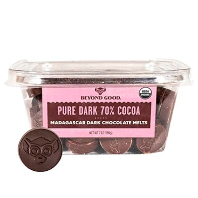 Beyond Good Chocolate | 70% Pure Dark Chocolate Melts, 7oz Pack | Gluten Free, USDA Organic, Direct Trade, Vegan, Kosher, Non-GMO | Single Origin Uganda Chocolate Perfect for Snacking or Baking