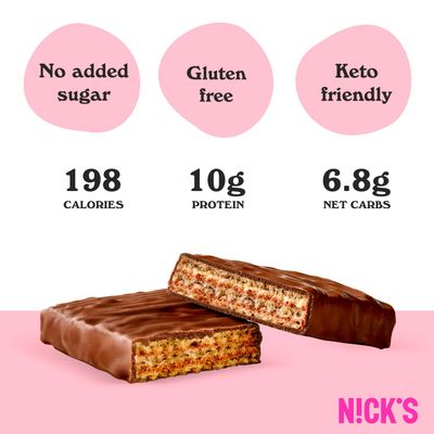 NICKS Protein Wafer Bar | 25% Protein (10g) 198 Calories | Low Carb Chocolate Cookie Bar Snack with No Added Sugar, Gluten Free, Chocolate (24 bars x 40g)