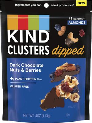KIND Snack Clusters Dipped, Dark Chocolate Nuts &amp; Berries, Gluten Free, 4g Protein, 4 Ounce , 8Count
