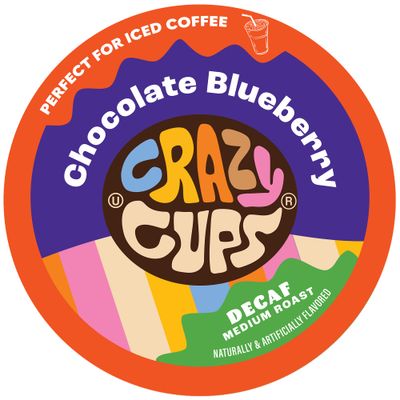 Crazy Cups Decaf Flavored Coffee Pods, Chocolate Blueberry Hot or Iced Coffee, Single Serve For Keurig K Cups Machines, Flavored Coffee Blueberry Pods, 22 Count