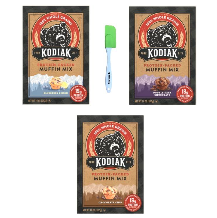 Sensory4u Kodiak Cakes Muffin Mix Bundle - Blueberry Lemon and Double Chocolate Kodiak Cakes and Chocolate Chip Muffins - 3 Pack With Spatuala