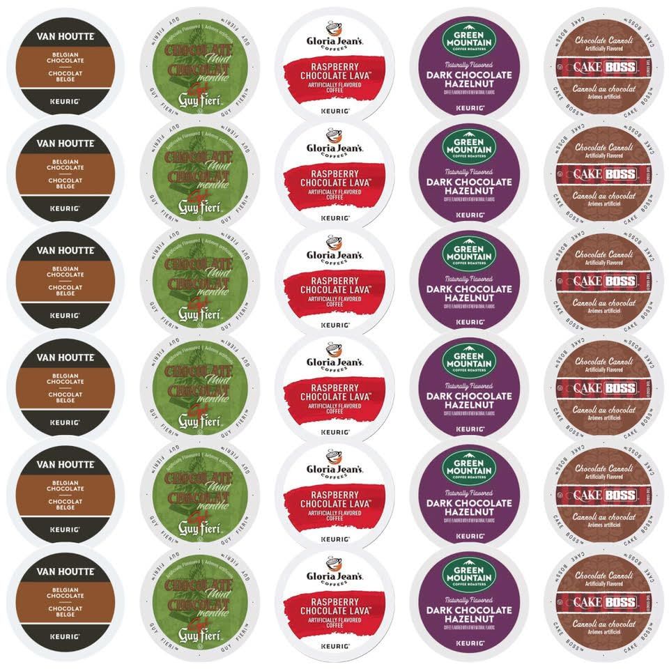 Premium Chocolate Coffee Lover&#39;s K-Cup Variety Pack (30ct) - 5 Different Cocoa Coffee Flavors (6ea) from Your Favorite Coffee Houses (Green Mountain, Guy Fieri, Van Houtte, Cake Boss, Gloria Jeans)