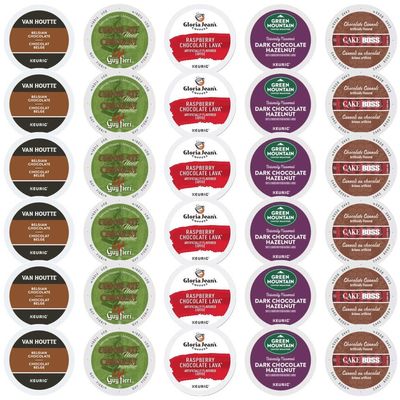 Premium Chocolate Coffee Lover&#39;s K-Cup Variety Pack (30ct) - 5 Different Cocoa Coffee Flavors (6ea) from Your Favorite Coffee Houses (Green Mountain, Guy Fieri, Van Houtte, Cake Boss, Gloria Jeans)