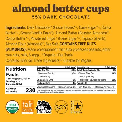 Theo Chocolate Organic Dark Chocolate Salted Almond Butter Cups, 12 Pack | Vegan, Fair Trade