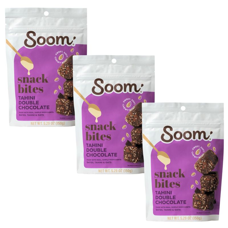 Soom Foods Double Chocolate Energy Chewy Snack Bites 3-Pack (100% Natural | Whole Food Healthy Date Snack or Dessert | No Added Sugar | Vegan | Dairy-Free | Plant Based | Kosher | 5.29oz (3)