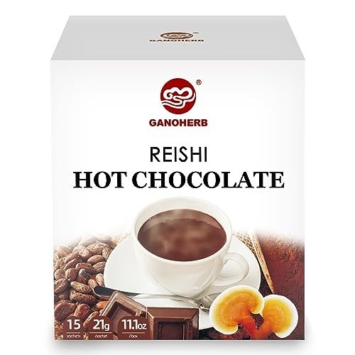 Mushroom Hot Chocolate Mix with Reishi, Mushroom Coffee Alternative Hot Cacao Powder for Energy, Mood and Immune System, Gluten Free, Vegan Mushroom Supplement, 15 Servings, 11.1 Ounce