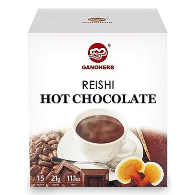 Mushroom Hot Chocolate Mix with Reishi, Mushroom Coffee Alternative Hot Cacao Powder for Energy, Mood and Immune System, Gluten Free, Vegan Mushroom Supplement, 15 Servings, 11.1 Ounce