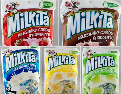 Milkita 5 Flavor Pack - Vanilla Milk, Banana, Strawberry, Chocolate, Melon with FREE Candy Sample