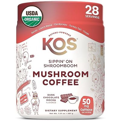 KOS Mushroom Coffee - USDA Certified Organic - Dark Chocolate Mocha Flavor - Mushroom Coffee Latte Powder with Reishi, Cordyceps, Lion&#39;s Mane, Chaga &amp; Turkey Tail Mushrooms