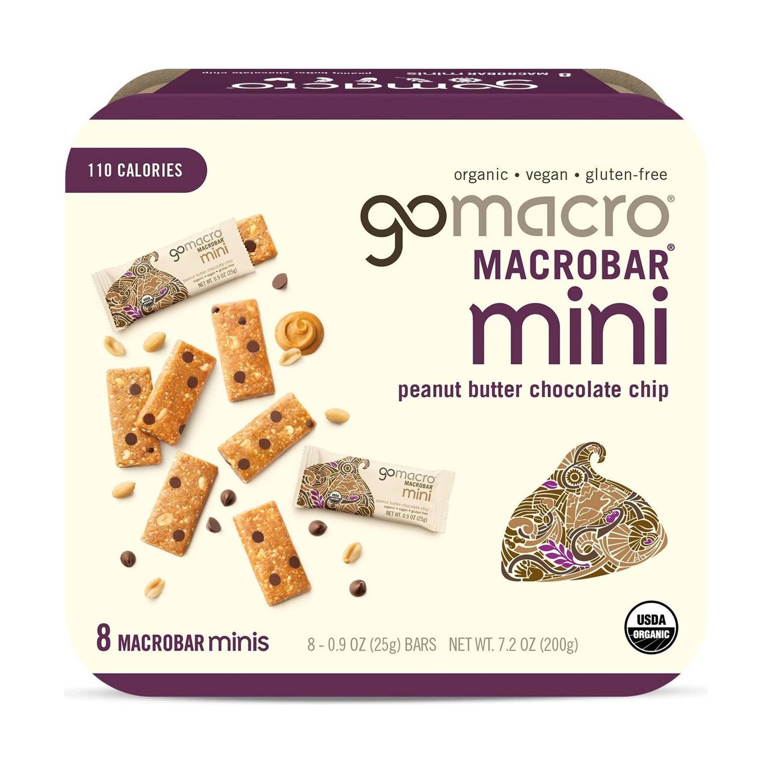 GOMACRO Organic Peanut Butter Chocolate Chip Mini MacroBars 8 Pack, 7.2 OZ