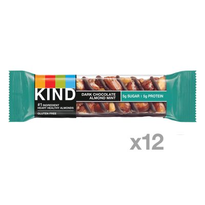 KIND Bars, Dark Chocolate Mint, Gluten Free, Low Sugar, 1.4oz, 12 Count