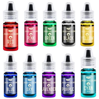 Oil Based Food Coloring for Chocolate - 10 Vivid Colors Fat Soluble Food Coloring Set for Candy Melts, Baking, Cake, Cookie - Liquid Tasteless Food Color Dye for DIY Fondant and Macaron - 6ml Each