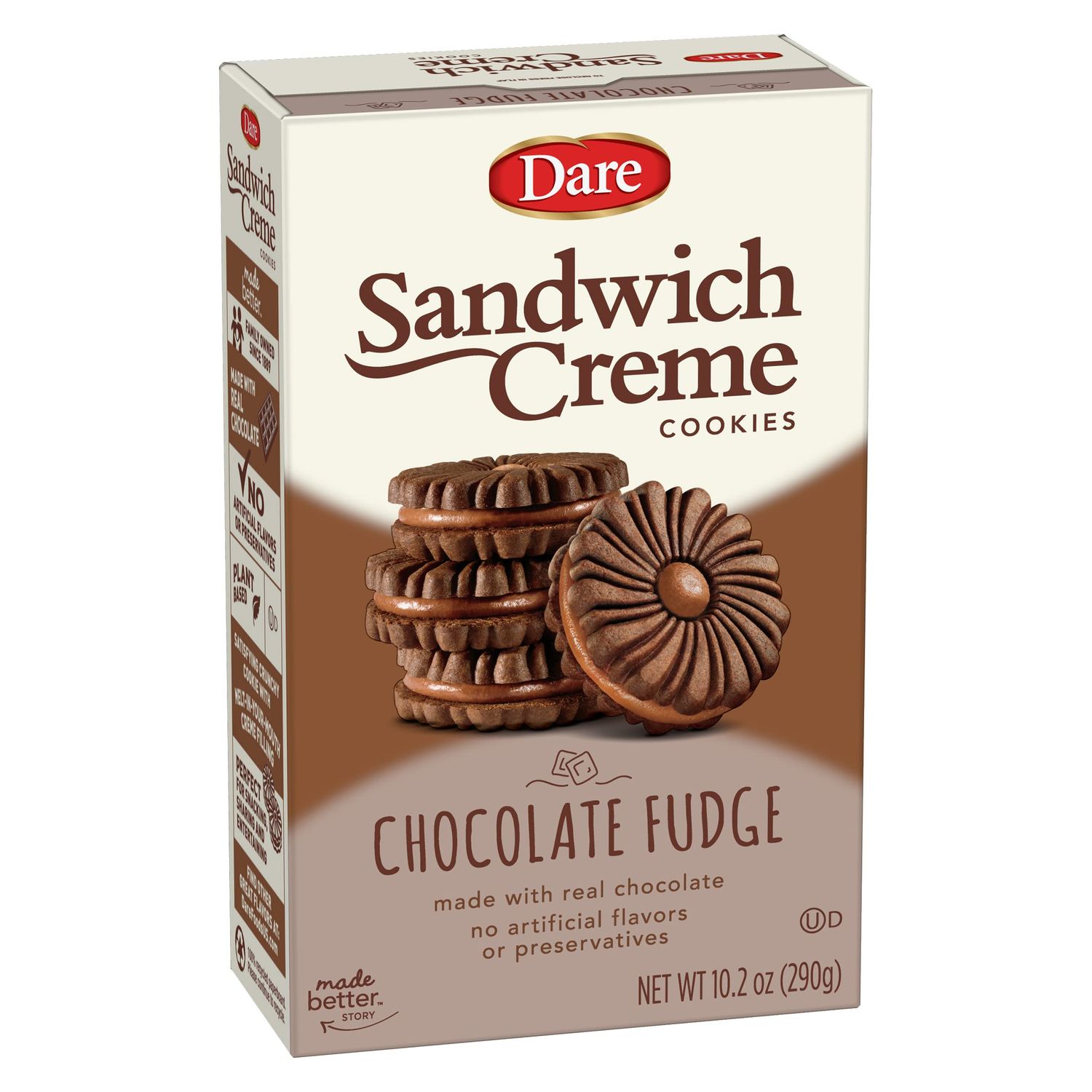 Dare Chocolate Fudge Sandwich Crme Cookies, Plant Based, Kosher, 10.20 Ounces (Pack Of 12)