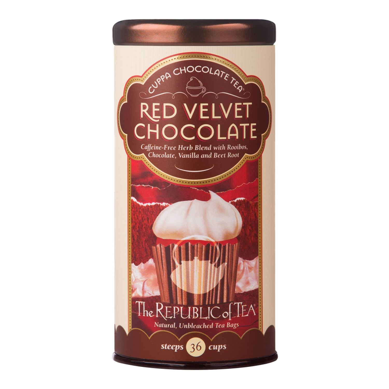 The Republic of Tea Red Velvet Cuppa Chocolate Tea, 36 Tea Bag Tin