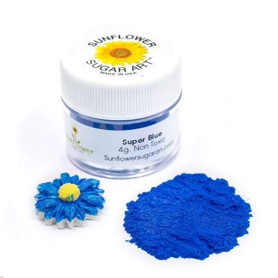 Sunflower Sugar Art Super Blue Luster Dust Food Coloring - Super Blue Shimmer Cake Dust Metallic Powder for Cake Decoration, Chocolates, Fondant, Drinks - 4 Grams Vegan Cake Accessories