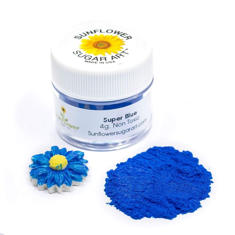 Sunflower Sugar Art Super Blue Luster Dust Food Coloring - Super Blue Shimmer Cake Dust Metallic Powder for Cake Decoration, Chocolates, Fondant, Drinks - 4 Grams Vegan Cake Accessories