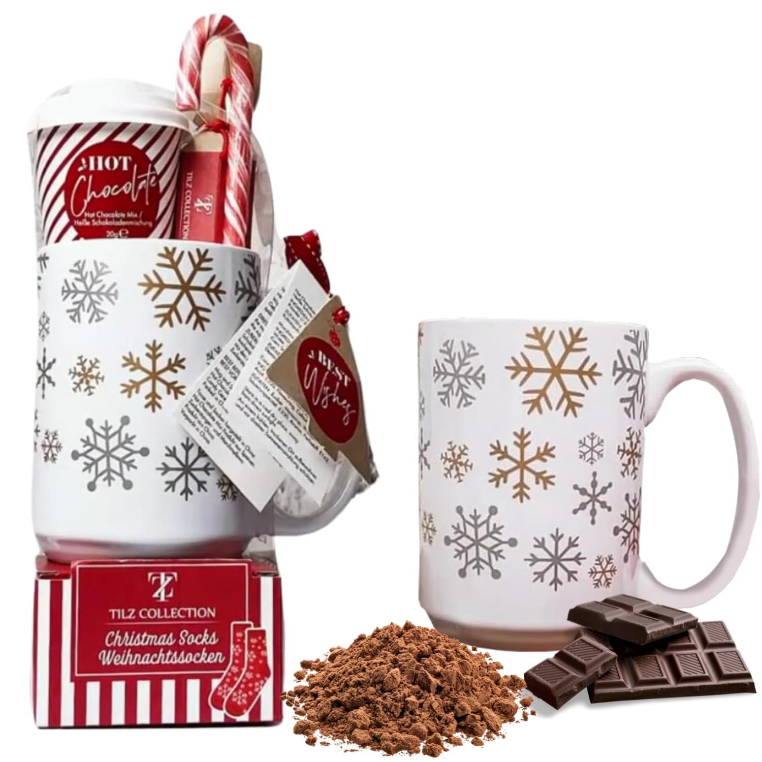 Hot Chocolate Gift Set With Mug - Hot Chocolate Set With Hot Chocolate Sachets - Mini Marshmallows, Candy Canes, Travel Cup - Gifts for Women, Mens Gifts - Vegan Chocolate Gift Set