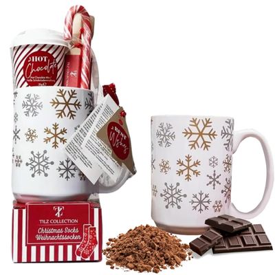 Hot Chocolate Gift Set With Mug - Hot Chocolate Set With Hot Chocolate Sachets - Mini Marshmallows, Candy Canes, Travel Cup - Gifts for Women, Mens Gifts - Vegan Chocolate Gift Set