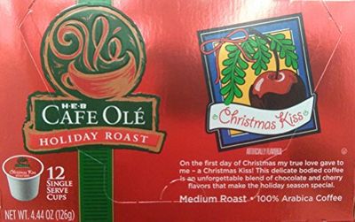 HEB Cafe Ole&#39; Holiday Roast Single Serve Coffee Cups 12 Per Box - Medium Roast (Pack of 4 Boxes - 48 Cups) Select Flavor Below (Christmas Kiss - Blend of Chocolate &amp; Cherry)