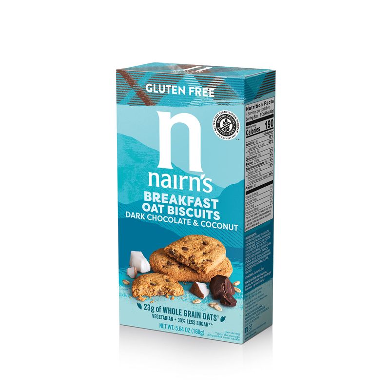 Nairn's Gluten-Free Chocolate &amp; Coconut Breakfast Biscuits - Healthy, Tasty, High Fiber, Non-GMO, No Artificial Colors, Flavors, or Preservatives, Safe for Celiacs, 5.64oz