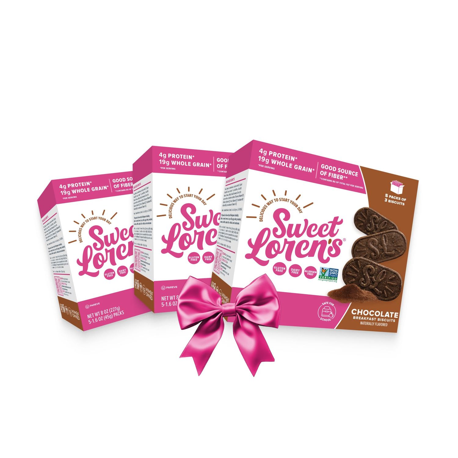 Sweet Loren&#39;s Vegan Breakfast Biscuits | Chocolate | 4g Protein, 19g Whole Grains | Plant Based, Gluten Free, Dairy Free, Nut Free Snacks | 3 Pack (15 Total Biscuits, 1.6 ounce each)