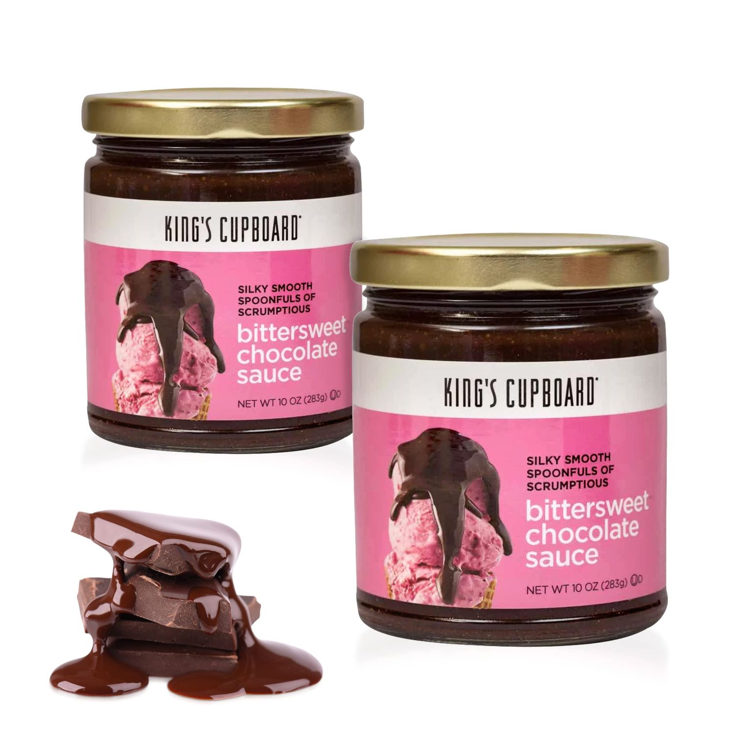 King&#39;s Cupboard Bittersweet Chocolate Sauce - The Perfect Hot Fudge Sauce for Topping Ice Cream &amp; Desserts, Chocolate Coffee Drizzle, Baking, Fondue, Gluten-Free, Kosher, All Natural 10 oz - 2 Pack
