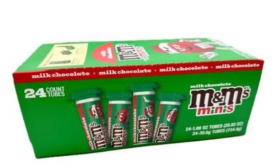 M&amp;M'S MINIS Milk Chocolate Holiday Christmas Candy, 1.08-Ounce Tube (Pack of 24)