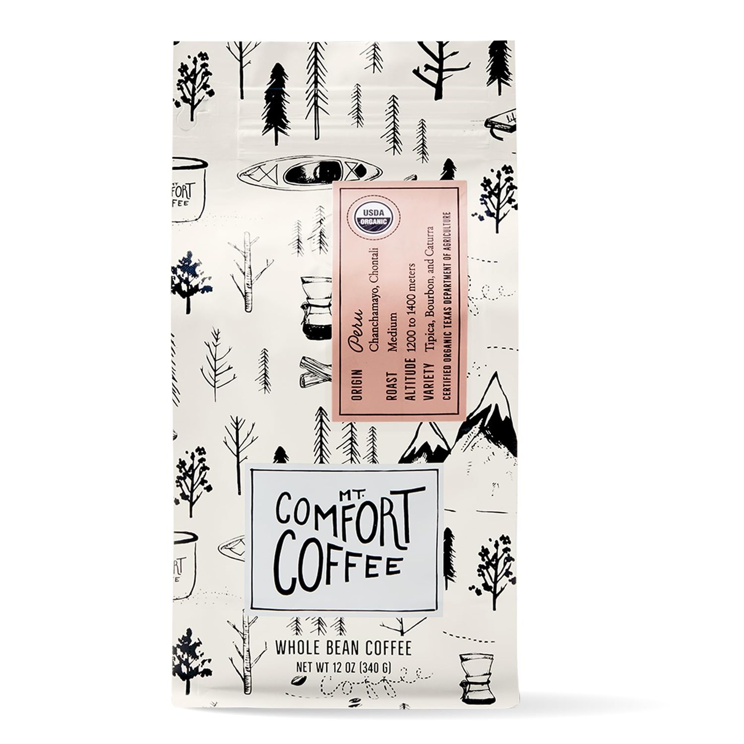 Mt. Comfort Coffee Organic Peru Medium Roast, 12 Ounce - Flavor Notes of Nutty, Chocolate, &amp; Citrus - Sourced From Small, Peruvian Coffee Farms - Roasted Whole Beans