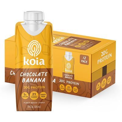 Koia - Plant Based Protein Shake - Chocolate Banana - 20g Protein, 5g Sugar, 6g Prebiotic Fiber, 21 Vitamins &amp; Minerals - Dairy Free, Soy Free, Non GMO - Meal Replacement Drinks - 11 fl oz, 12 Bottles