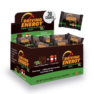 ZenEvo - Driving Energy Mint Dark Chocolate with Caffeine Caffeinated Boost Perfect for Helping Stay Awake While and Working, No Crash 30 Count (One Month Supply)