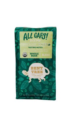 Bent Tree Coffee Roasters Organic Coffee, 12oz (ALL CAPS! Blend), Whole Bean Coffee, Dark Roast, USDA Organic, Deep Bodied, Sweet Finish, Dark Chocolate, Almond, and Raisin Notes