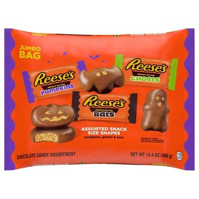 Reese&#39;s, Pumpkins Ghosts &amp; Bats Assorted Snack Size Shapes Jumbo Bag,14.4 Ounce