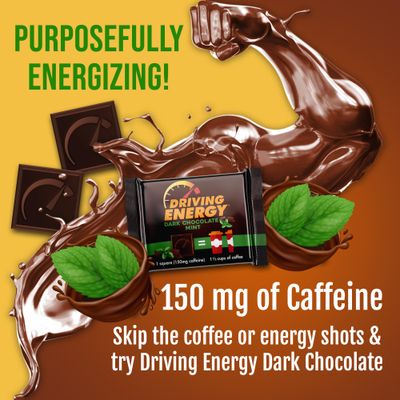 ZenEvo - Driving Energy Mint Dark Chocolate with Caffeine Caffeinated Boost Perfect for Helping Stay Awake While and Working, No Crash 30 Count (One Month Supply)