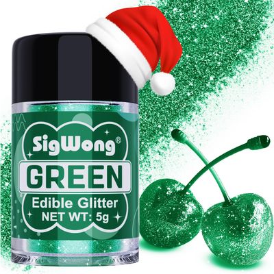 Green Edible Glitter - 5g Food Grade Cake Decorating Shimmering Glitter, Edible Sprinkle Luster Dust for Drinks, Chocolates, Fondant, Strawberries, Cupcakes, Candy, Cookie - Vegan