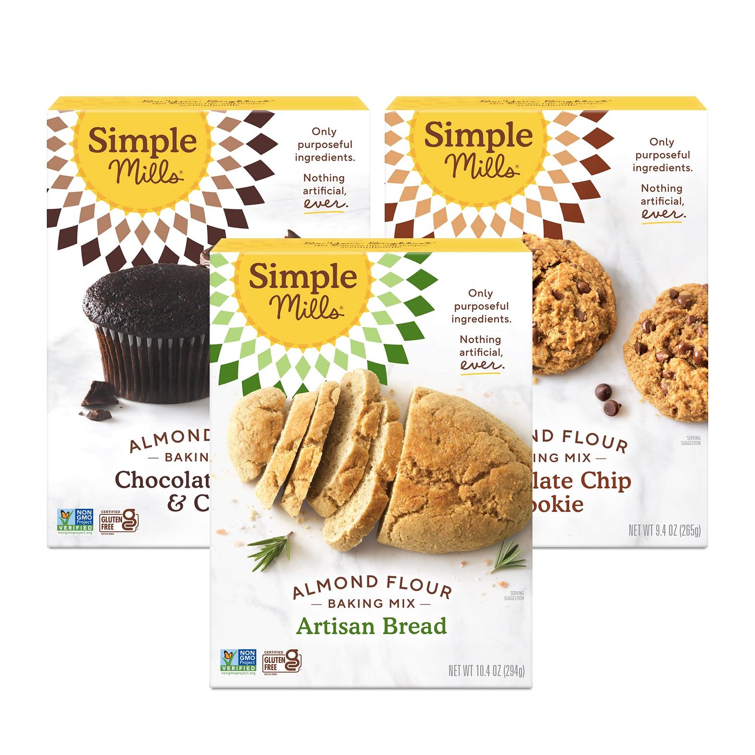 Simple Mills Almond Flour Baking Mix Variety Pack (Chocolate Muffin &amp; Cake, Chocolate Chip Cookie, Artisan Bread) - Gluten Free, Plant Based (Pack of 3)