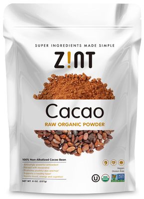 Zint Organic Cacao Powder (8 oz): Paleo-Certified, Organic, Non GMO, Anti Aging Antioxidant Superfood, Gluten Free Cocoa Cacao Beans, Pure Delicious Chocolate Essence
