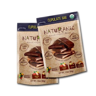 Naturanic Brazilian Dark Chocolate Bar Cupuau and Brazil nuts cream filling, Sugar Free, Keto Friendly, Vegan, All Natural, Organic, Non GMO, Gluten Free - Pack of 2