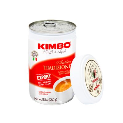 Kimbo Antica Tradizione Ground Coffee | Original Blend | Blended and Roasted in Italy | Medium Roast with Bread &amp; Chocolate Flavor | 8.8 oz Can