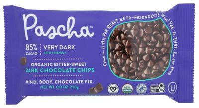 Pascha Organic Bitter Sweet Chocolate Baking Chips 85% Cacao, UTZ, Gluten Free, Non GMO, 8.8 Ounce (Pack of 6)