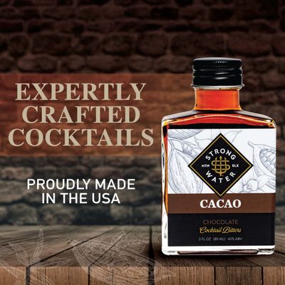 Strongwater Cacao Bitters (40 Servings) - Chocolate Bitters for Cocktails, Made with Roasted Cacao Nibs, Cherry Bark, Vanilla, & Almond - Pair with Bourbon, Vodka, Champagne, Coffee - 3oz, 1 Pack