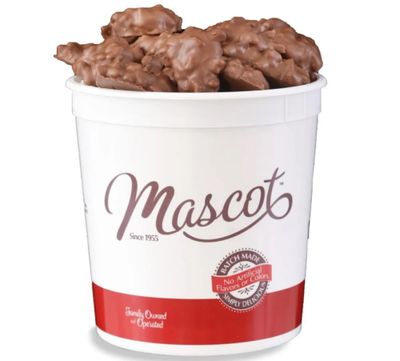 Mascot Nut Candy Since 1955 - Pecan Clusters Smooth Milk Chocolate, Caramel, and Pecans 1.25 Pounds - Individually wrapped - Gift Box and Resealable Tub
