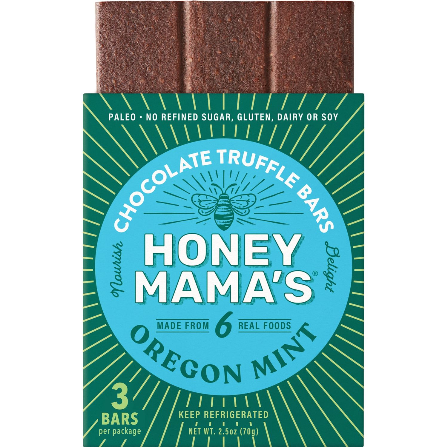 Honey Mama&#39;s, Oregon Mint Chocolate Truffle Bars, No Refined Sugar, Gluten Free, Dairy Free, Soy Free, Paleo, 2.5 Ounce, 3-Serving Bar