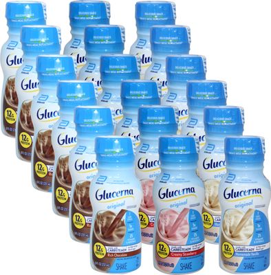 Niro Assortment | Glucerna Original Shake | Rich Chocolate, Homemade Vanilla, and Creamy Strawberry Flavors | Includes one Niro beverage sleeve | 18 Pack