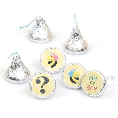 Big Dot of Happiness What Will It Bee - Gender Reveal Round Sticker Favors - Labels Fit Chocolate Candy (1 Sheet of 108)